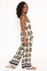 Brianna Pant Set - Green Palm Print