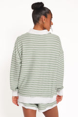 Dealia Knit Short Set - Sage Stripe