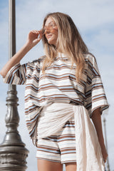 Hellen Stripe Short Set - Brown Multi Stripe