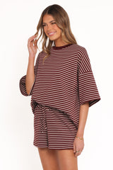 Hellen Stripe Short Set - Burgundy Cream Stripe