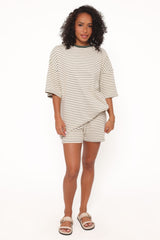 Hellen Stripe Short Set - Cream/Green Stripe