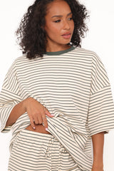 Hellen Stripe Short Set - Cream/Green Stripe