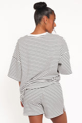 Hellen Stripe Short Set - White Black Stripe