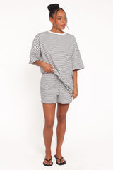 Hellen Stripe Short Set - White Black Stripe