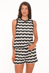 Iveta Knit Short Set - Black/Cream Stripe
