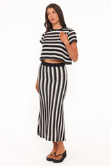 Jaden Knit Skirt Set - Black/White Stripe