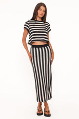 Jaden Knit Skirt Set - Black/White Stripe
