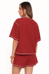 Melody Knit Short Set - Burgundy