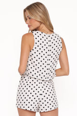 Michelle Short Set - White/Black Polka Dot
