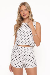 Michelle Short Set - White/Black Polka Dot