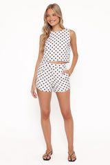 Michelle Short Set - White/Black Polka Dot