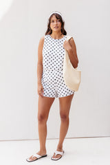 Michelle Short Set - White/Black Polka Dot