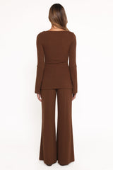Selly Knitted Pant Set - Brown