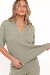 Yulissa Wide Ribbed Pant Set - Khaki Green