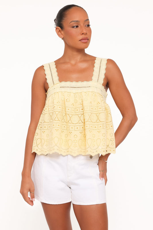 Aideen Eyelet Top - Pale Yellow