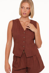 Bell Linen Vest - Brown