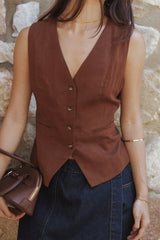 Bell Linen Vest - Brown