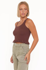 Berenice Ruffle Hem Knitted Top - Brown