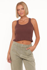 Berenice Ruffle Hem Knitted Top - Brown