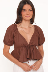 Brienne Tie Front Top - Chocolate