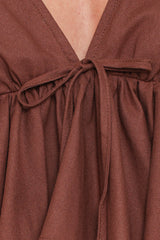 Brienne Tie Front Top - Chocolate