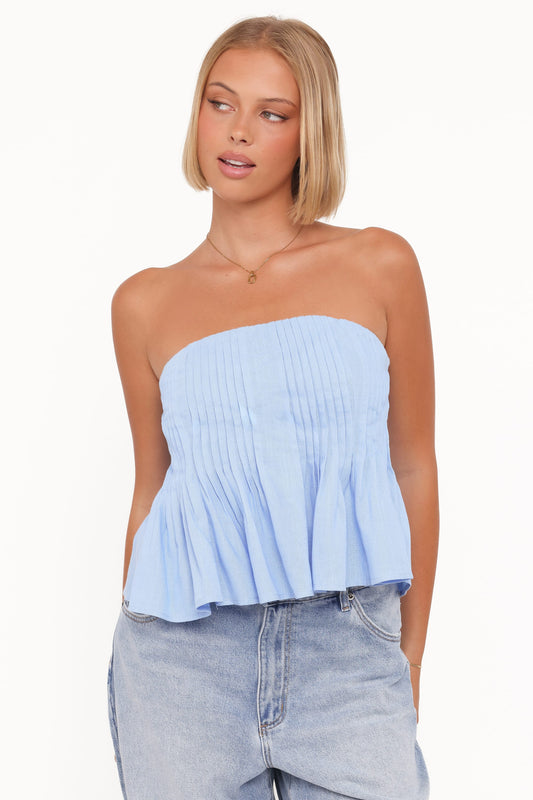 Cagnes Strapless Peplum Top - Blue