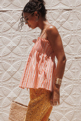 Carson Pleated Top - Peach Stripe