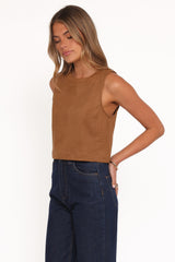 Charles Faux Sueded Top - Camel