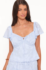 Clodagh Textured Flutter Top - Powder Blue