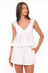 Daisy Cap Sleeve Top - White Broderie