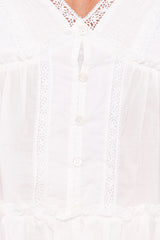 Daisy Cap Sleeve Top - White Broderie