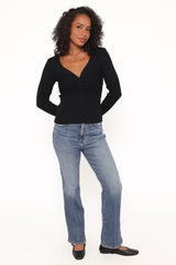 Demi Twist Detail Knit Top - Black