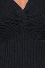 Demi Twist Detail Knit Top - Black