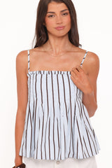 Dulce Top - Blue/Brown Stripe