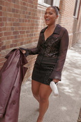 Eliana Sheer Sequin Blouse - Black