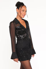 Eliana Sheer Sequin Blouse - Black