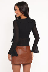 Elora Chiffon Ruffle Front Top - Black