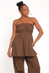 Ember Strapless Tunic Top - Brown