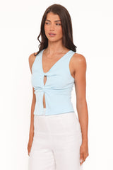 Emmeline Twist Front Top - Pale Blue