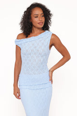 Faeriel Off Shoulder Lace Knit Top - Blue