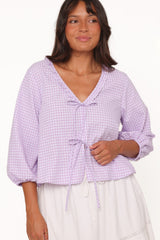 Fainche Front Tie Top - Lilac Gingham