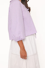 Fainche Front Tie Top - Lilac Gingham