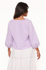 Fainche Front Tie Top - Lilac Gingham