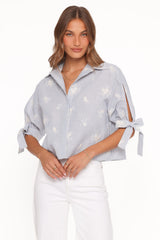 Floriana Tie Sleeve Shirt - Blue Stripe
