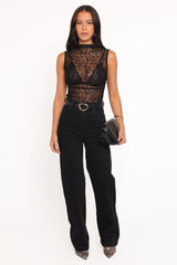 Gala Mock Neck Lace Top - Black