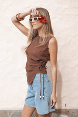 Heloise Side Tie Top - Dark Brown