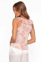 Ismena Tie Front Top - Blurred Pink Floral