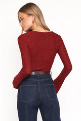Jasmine Long Sleeve Lace Top - Red