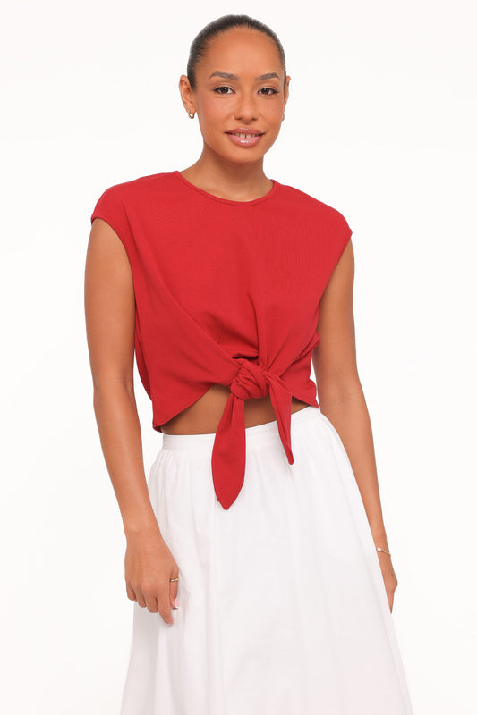 Kathy Tie Front Top - Red