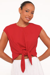 Kathy Tie Front Top - Red